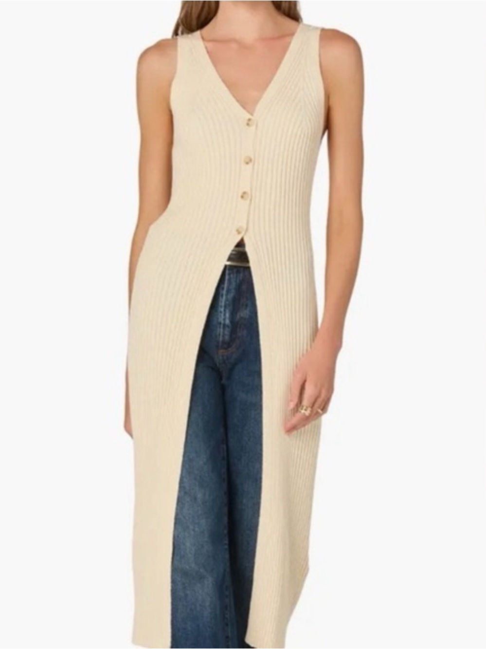 ASTR The Label Ribbed Sleeveless Long Cardigan Size Medium Cream‎